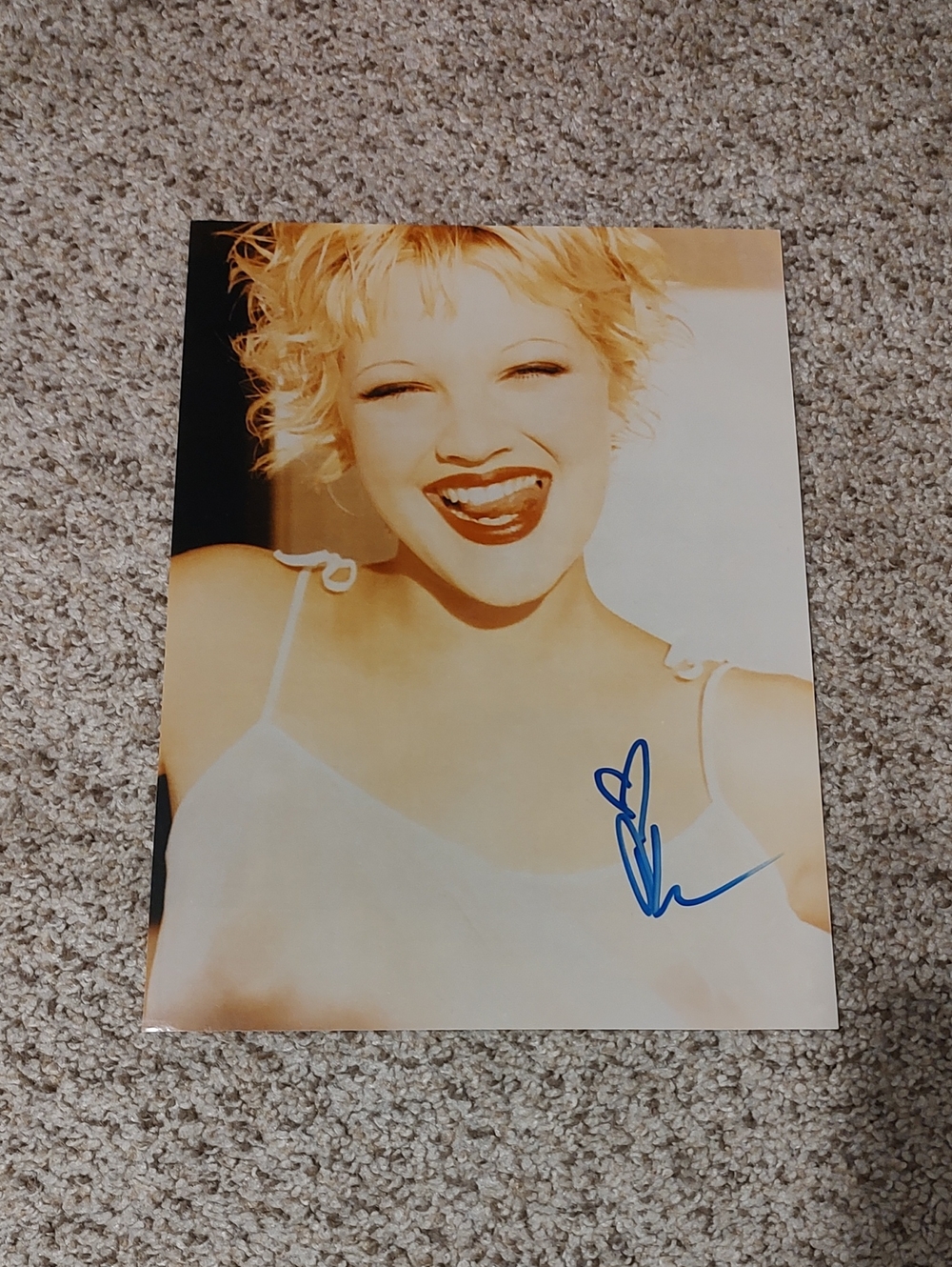 Drew Barrymore Signed Autograph Photo in White and Cream